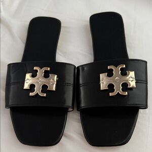 Black Slides with Gold Emblem size 39/8.5